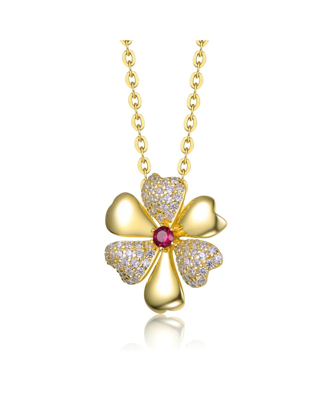 Genevive Jewelry Metallic Rachel Glauber Plated Pave Flower Pendant Necklace