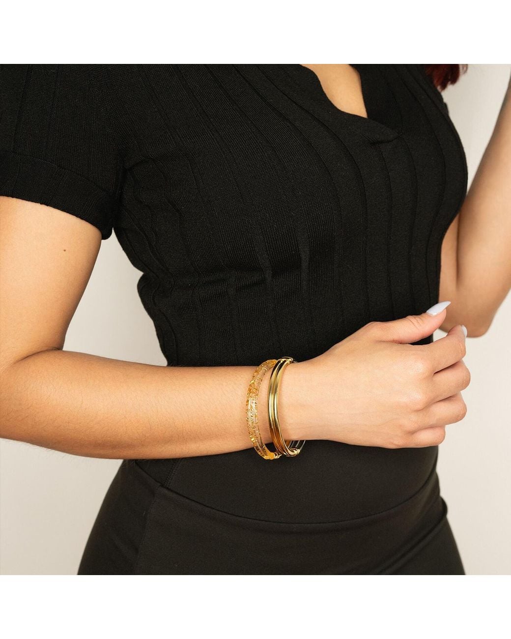 Gold & Honey Metallic Ridge Lucite Hinge Bangle