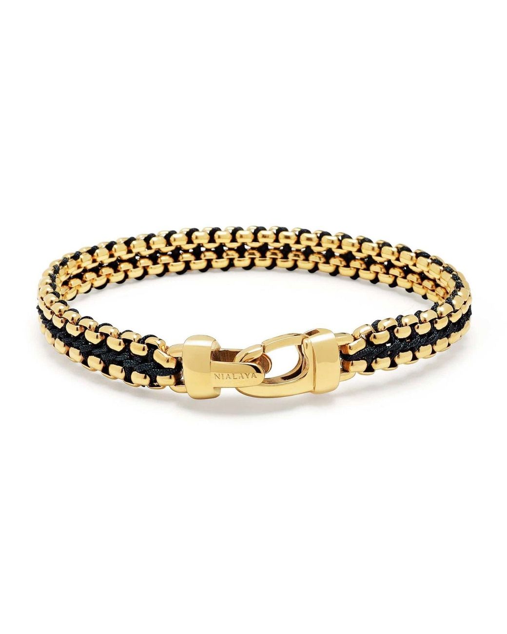 Nialaya Metallic Woven Box Chain Bracelet for men