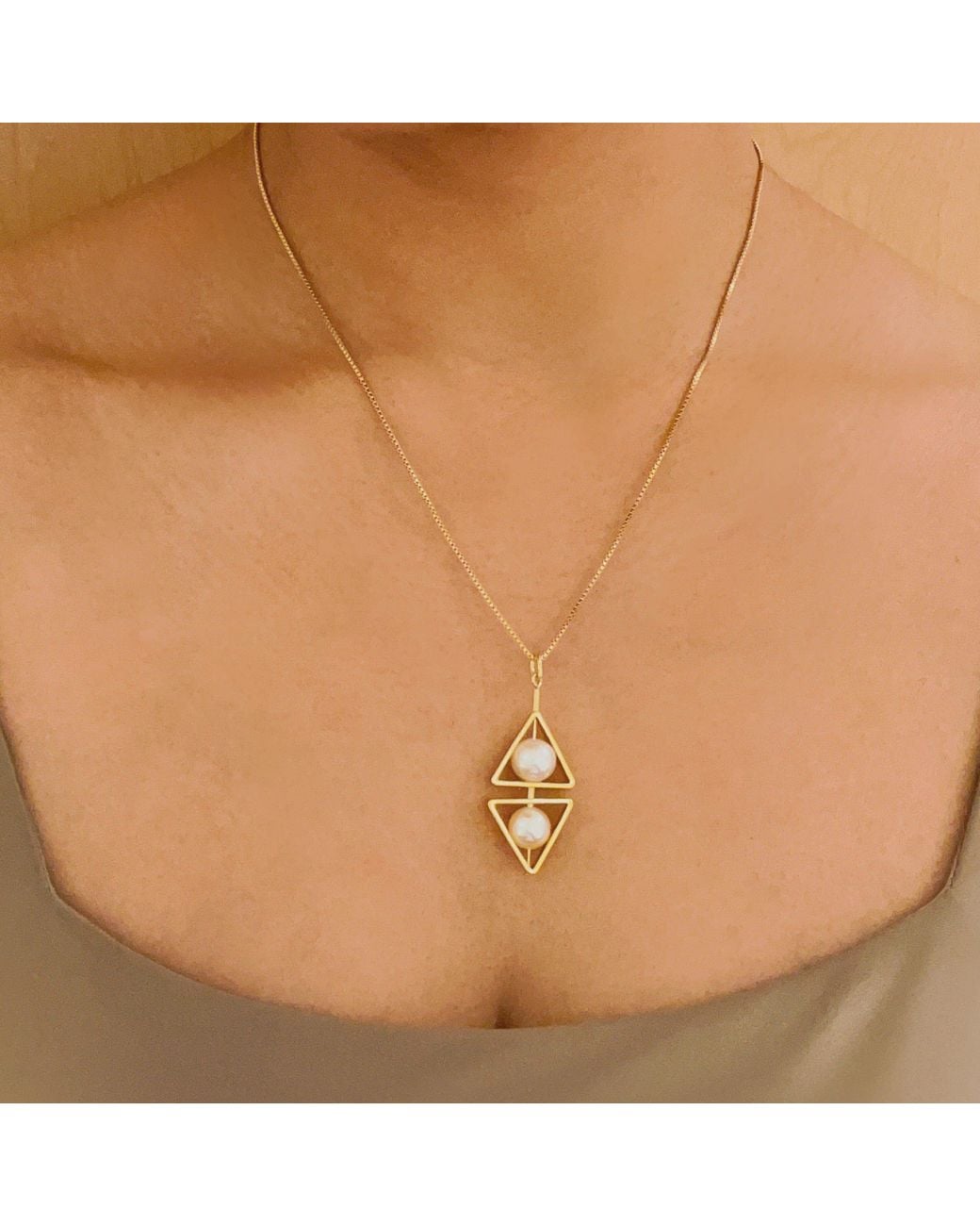 Aracheli Studio Metallic Double Triangle Pearl Art Necklace