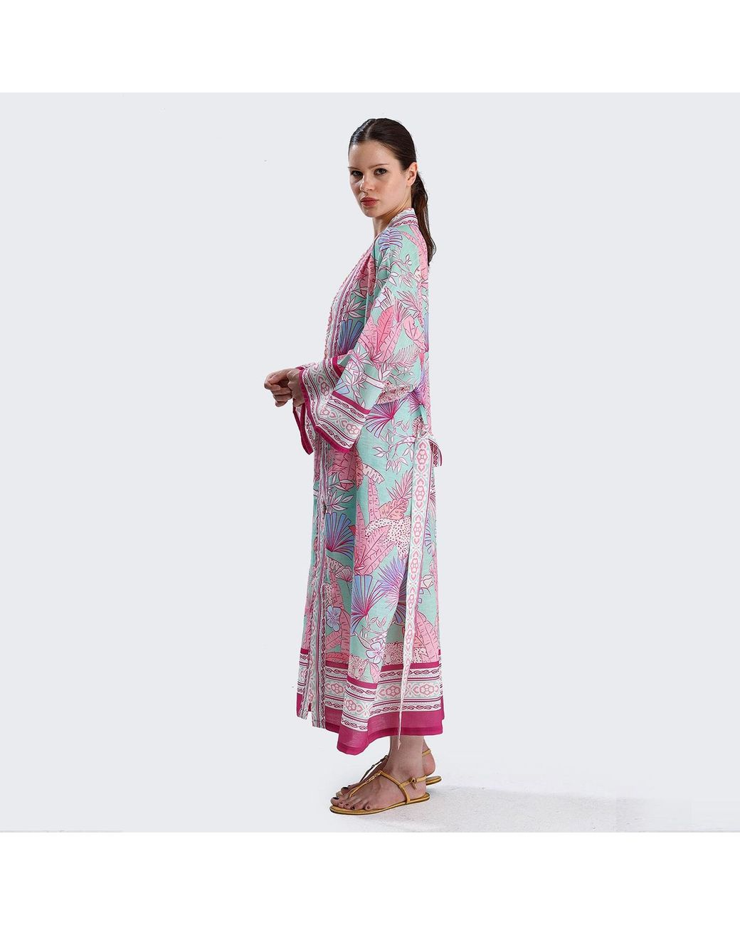 LOVEIST STORE Purple Agua Botanical Printed Kimono
