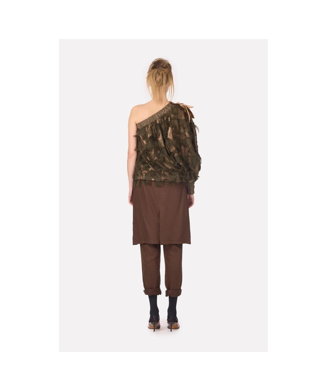Julia Allert Brown Unique Hybrid Satin Skirt-Pants