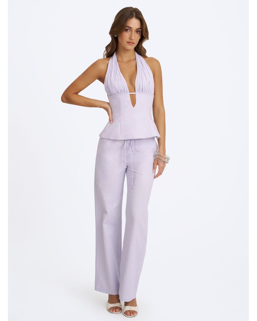 Miss Circle New York White Laureen Linen Straight Pants