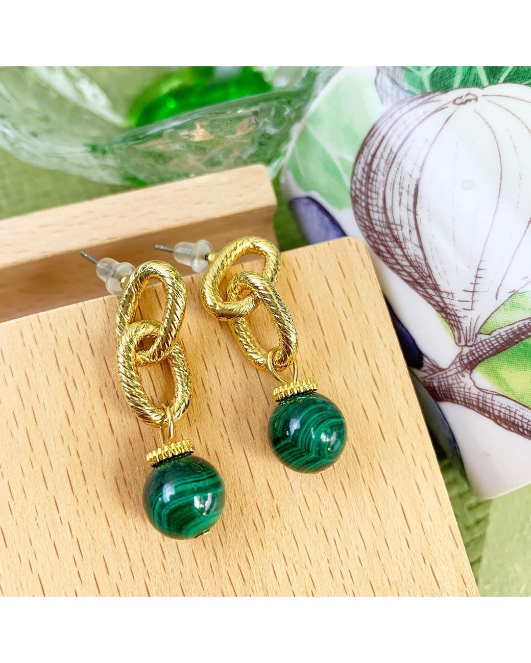 Farra Multicolor Malachite Chain Minimalist Earrings