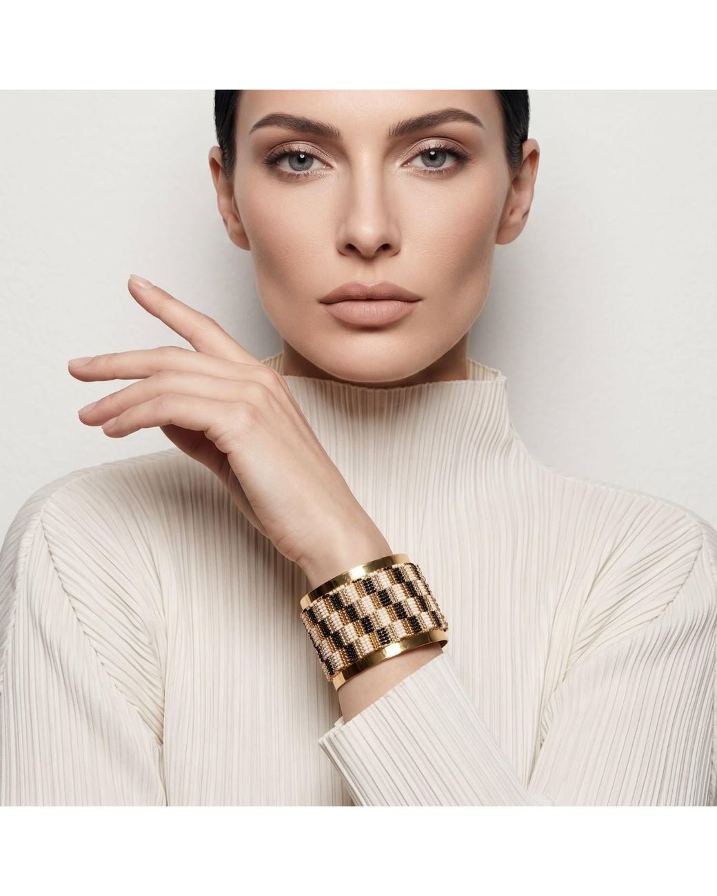Iliana Arrazola Multicolor Minimalist Deconstructed, Cuff Bracelet, And, Glass Beads, Beaded Jewelry