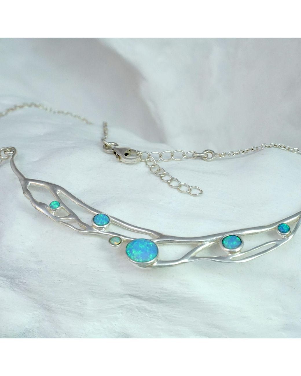 Isla Silver Metallic Handmade Organic & Fire Opal Statement Necklace