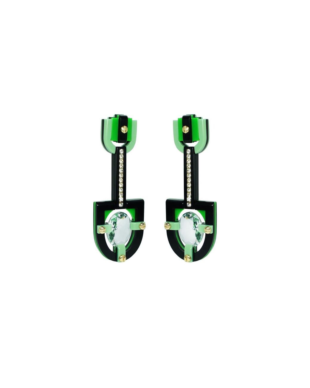 Gissa Bicalho Green Handmade Acrylic Earring Long Oval Cut Stone