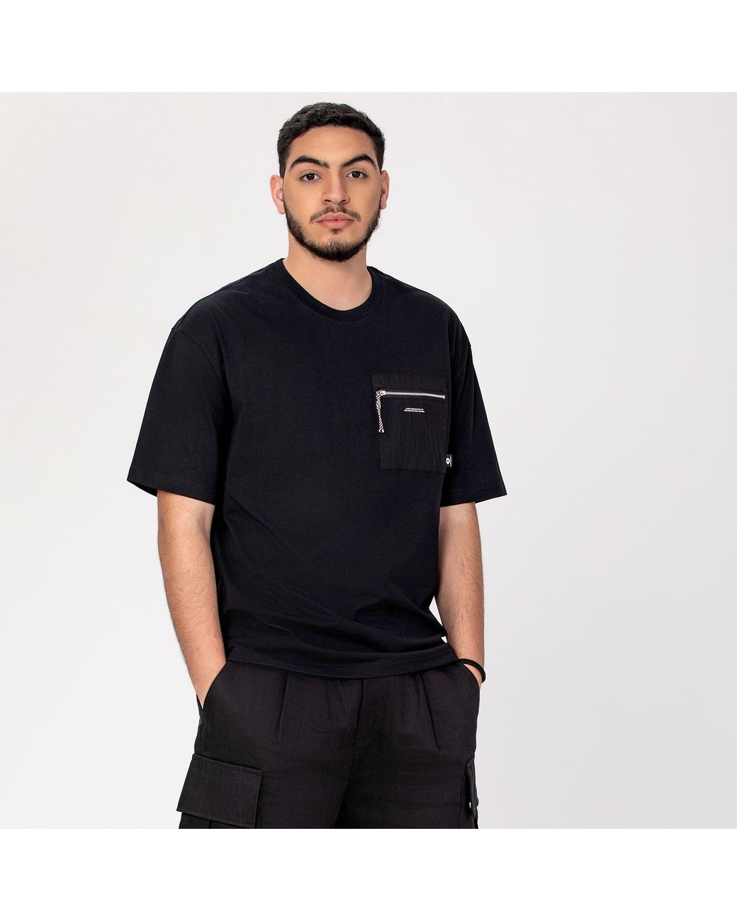 Smart and Joy Black Zipper On Pocket T-Shirt for men