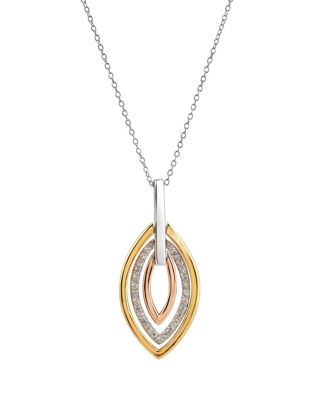 Genevive Jewelry Metallic Rose Sterling Cubic Zirconia Three Tone Necklace