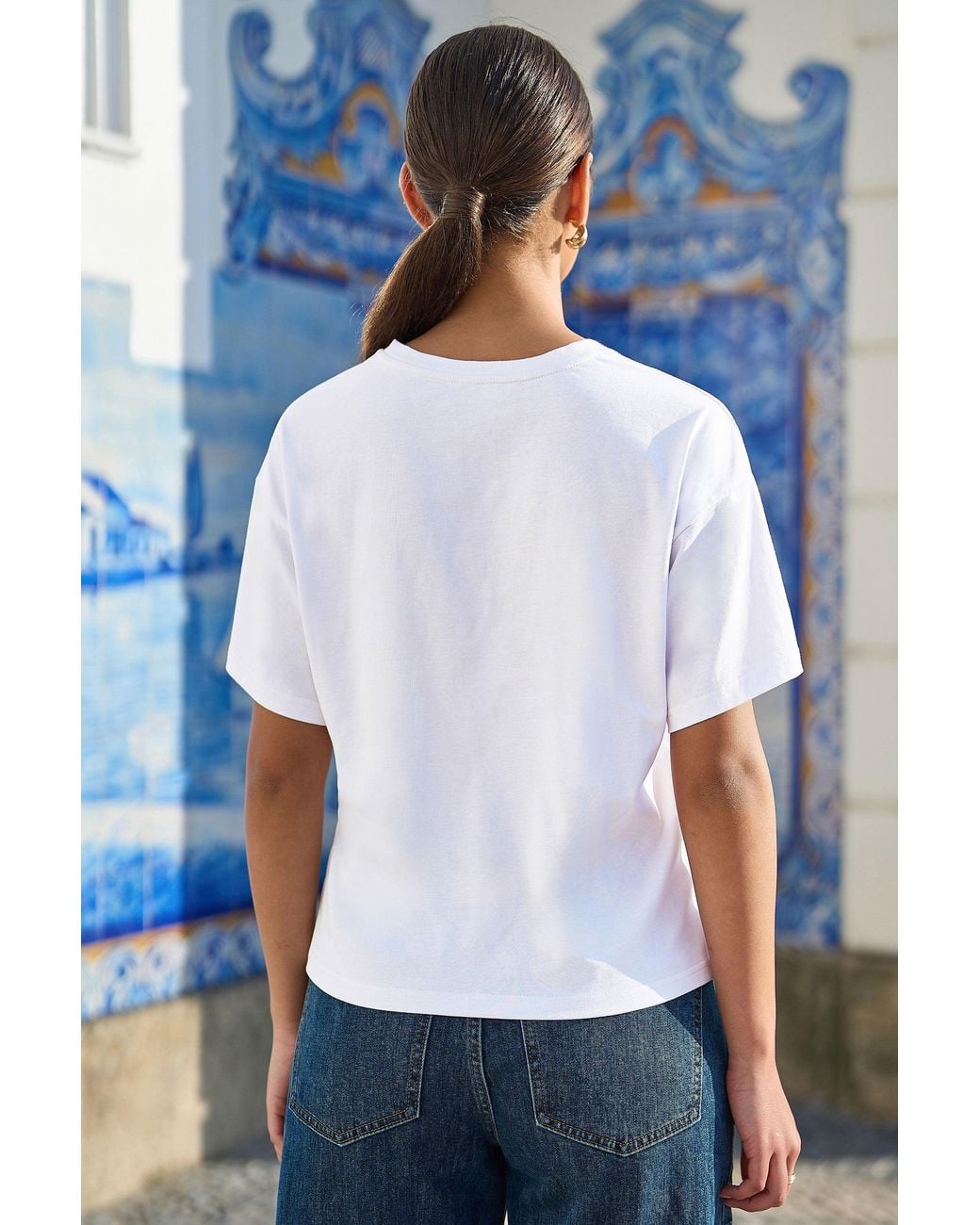 Yumi' White Cotton Summer Motif T-Shirt