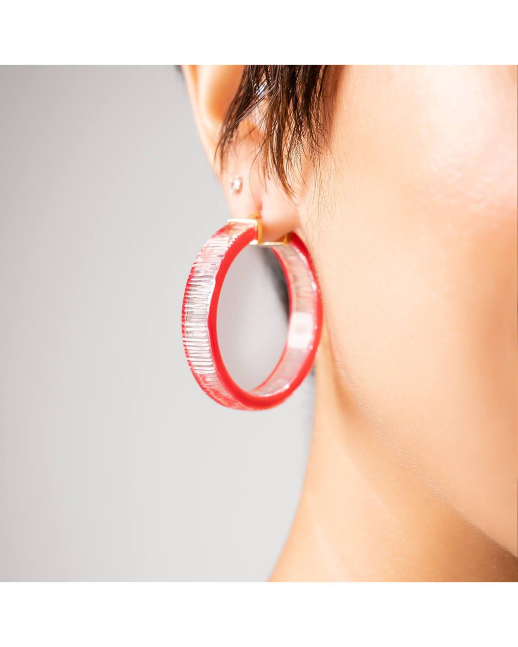 Gold & Honey Pink Flat Illusion Diamond Cut Lucite Hoop Earrings