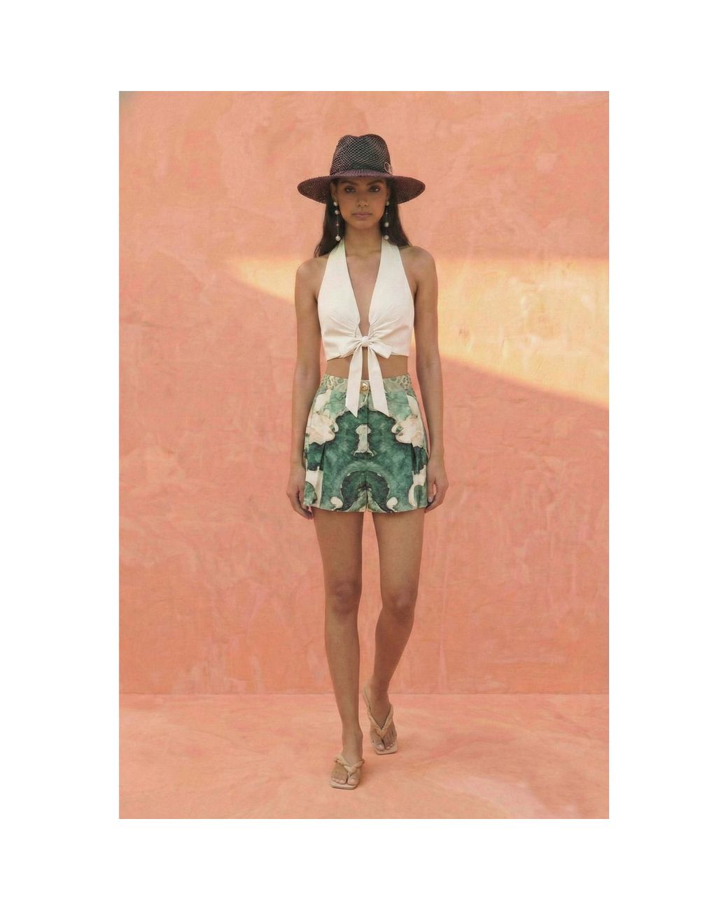 Women & Women Green Neutrals Elysian Print Shorts With Button Detail