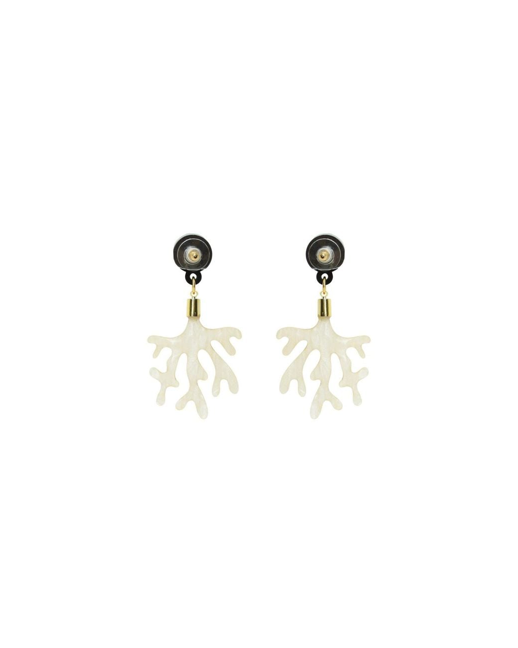 Gissa Bicalho White Acrylic Handmade Earring Coral And Strass Nacre