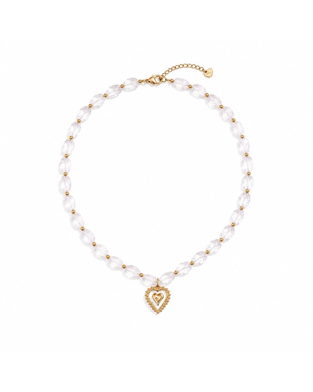 Ormiro Metallic Telos Heart Clear Quartz Beaded Necklace