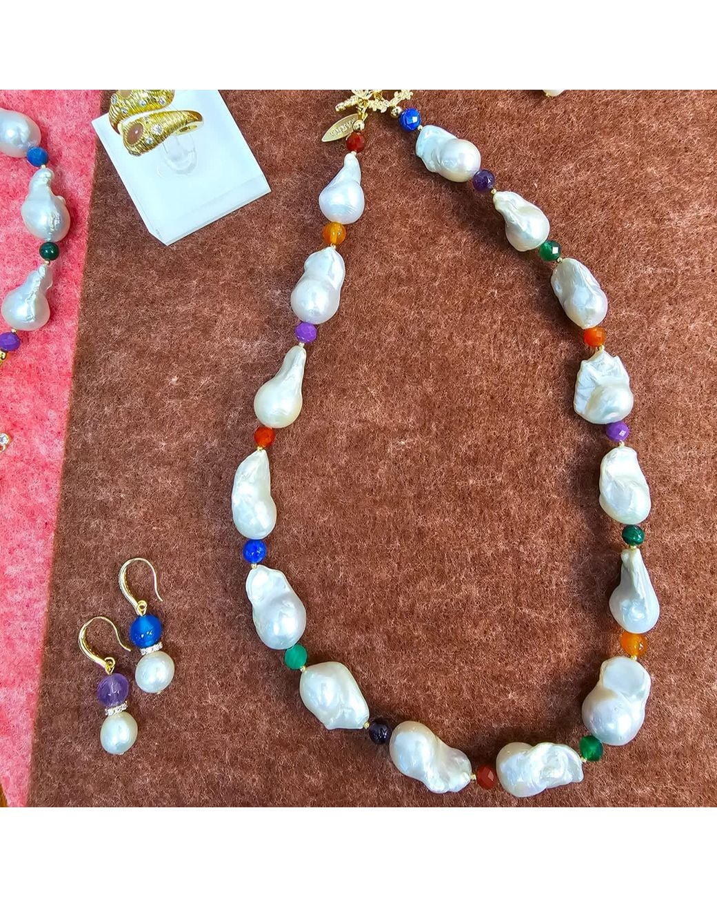 Farra Metallic Baroque Pearls With Colorful Gemstone Necklace
