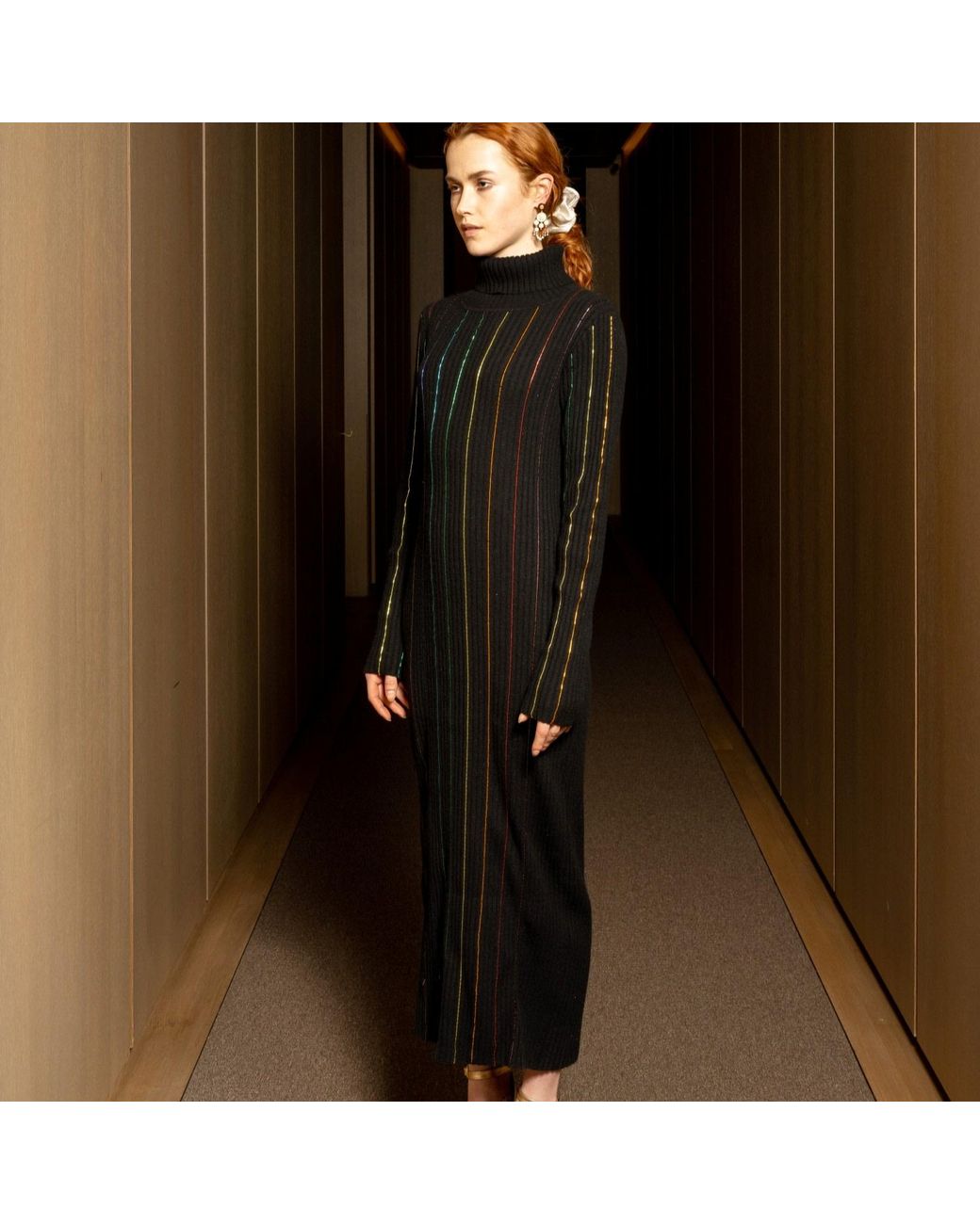 RUE AGTHONIS Black Noir Cashmere Scintillant Dress