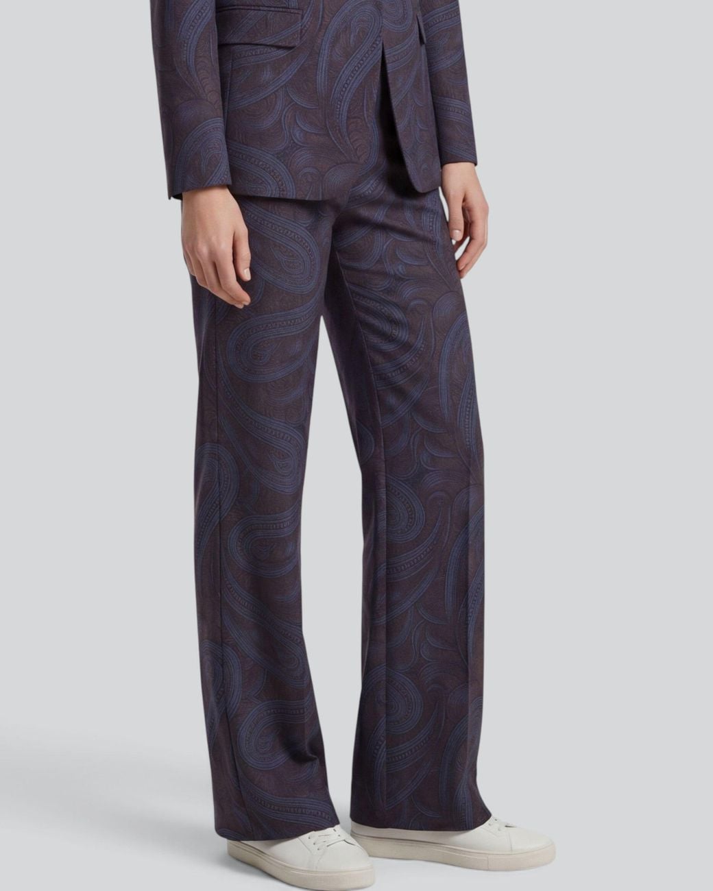 Lords of Harlech Blue Pheobe Paisley Badalona Brownie Wool Straight-Leg Pant