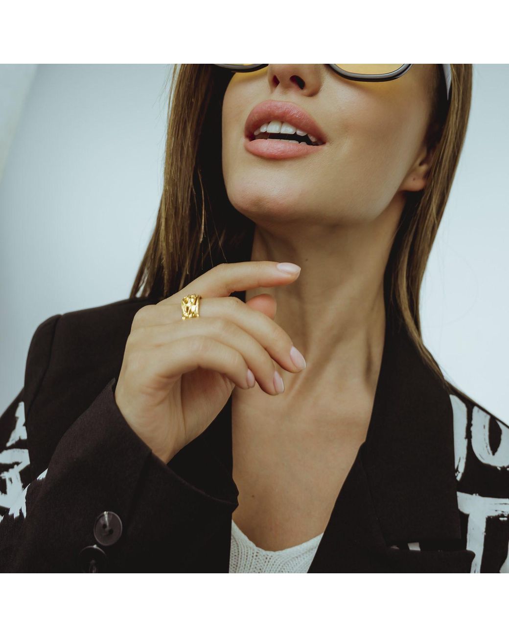 Mercela Metallic Woven Statement Ring – Chunky Textured Nature Inspired Ring Gift For Her