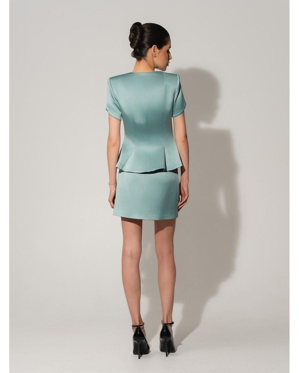 Tia Dorraine Green Satin Mini Skirt