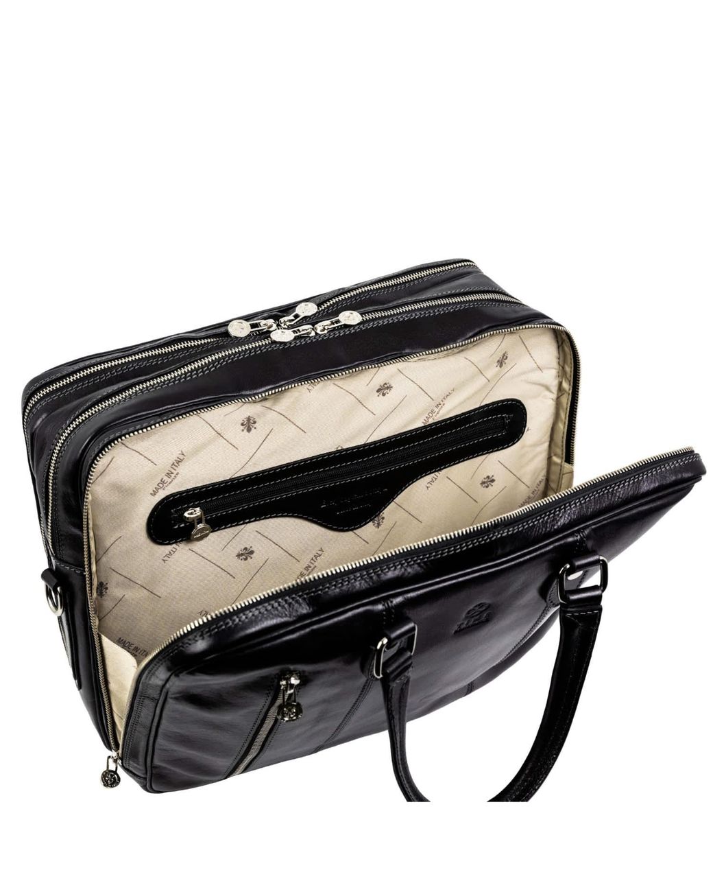 Time Resistance Black Leather Convertible Briefcase Backpack for men