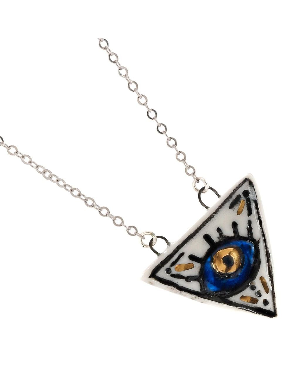 Ebru Jewelry Metallic Talisman Evil Eye Hand Painted Charm Necklace