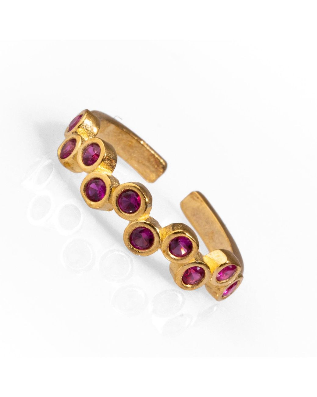 Ebru Jewelry Metallic Ruby Stone & Zig Zag Stackable Adjustable Ring