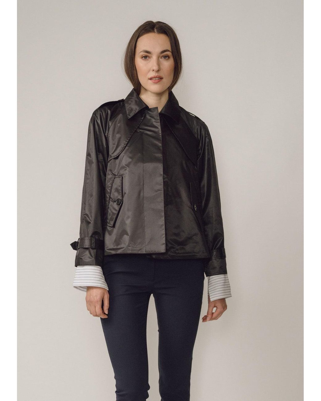 BEIRA Black Amelia Cropped Waterproof & Windproof Trench Jacket With Detachable Hood