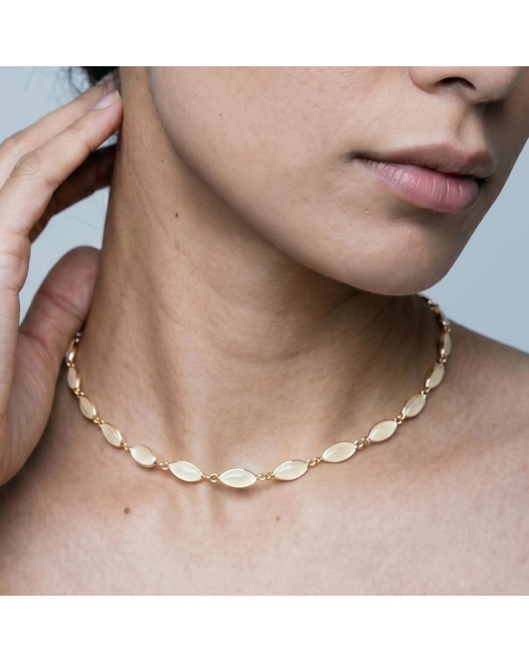 Uchi and Soto Metallic Neutrals Nekomeishi Cream Cats Eye Necklace