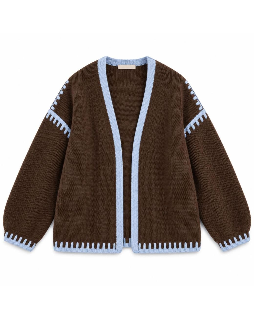 LAtelier London Brown Chocolate Knit Cardigan With Light Contrast Trim