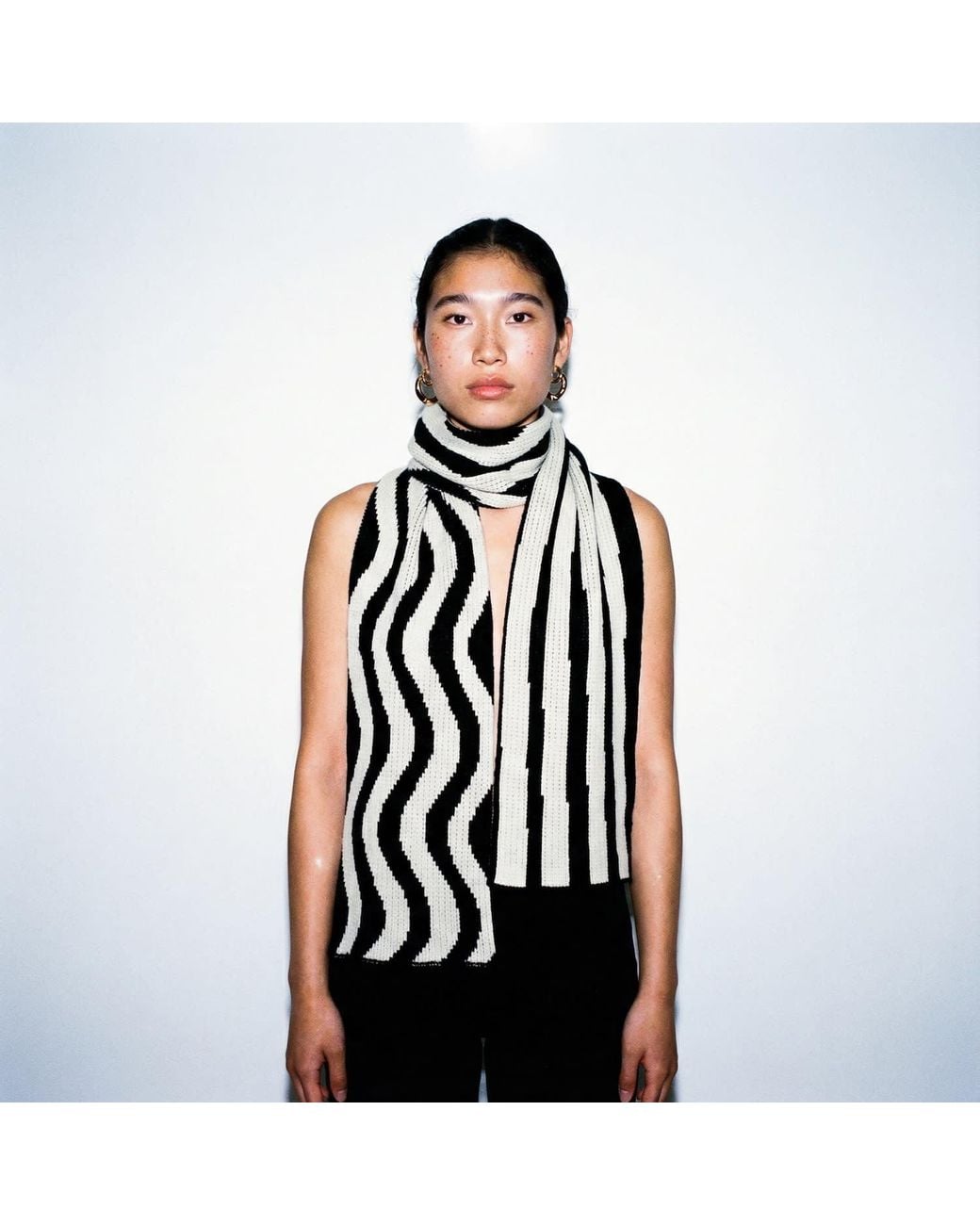 Ccy Currency Black Neutrals Striped Scarf