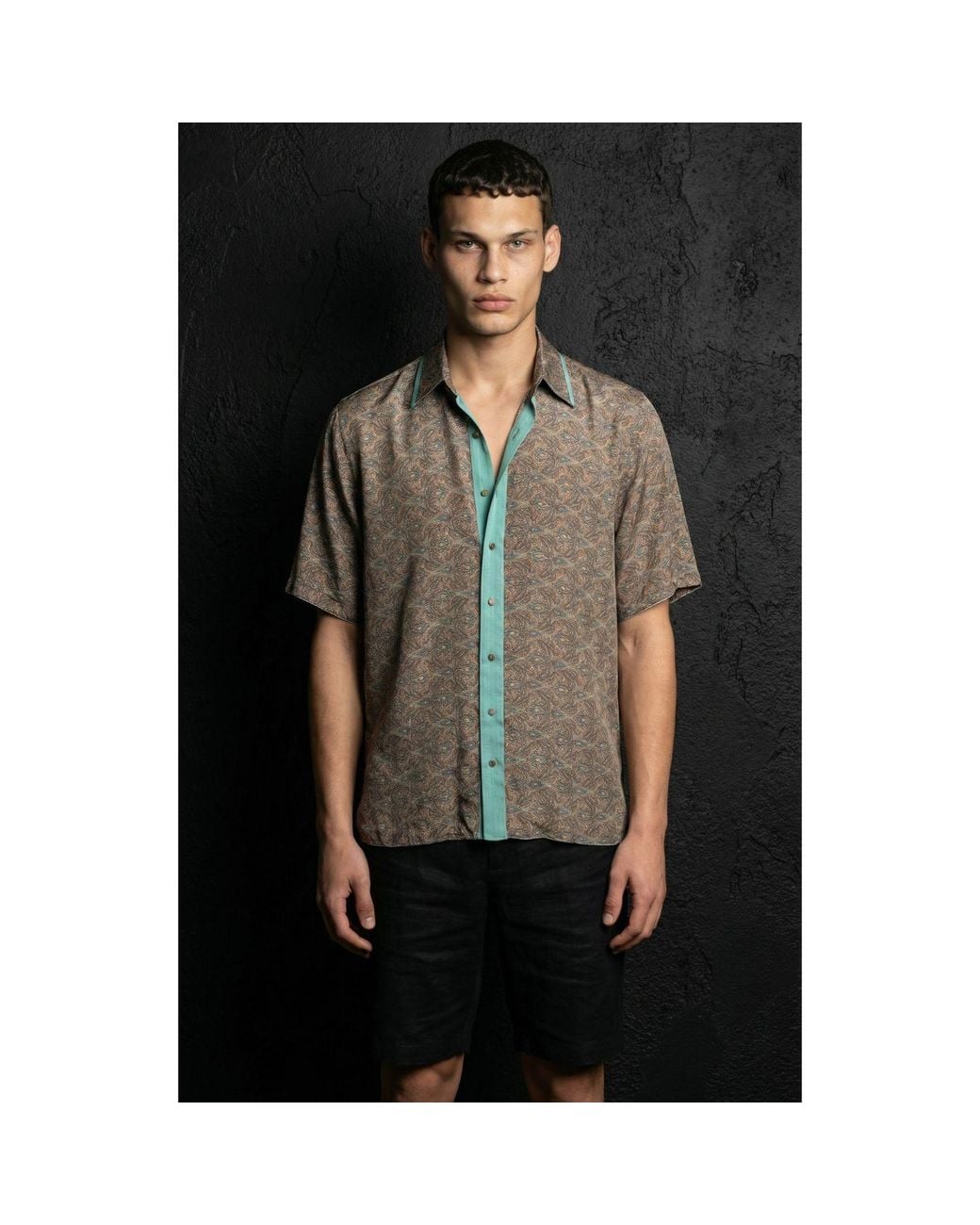 Monzlapur New York Green Paisley Motif Short Sleeve Shirt- Mint for men