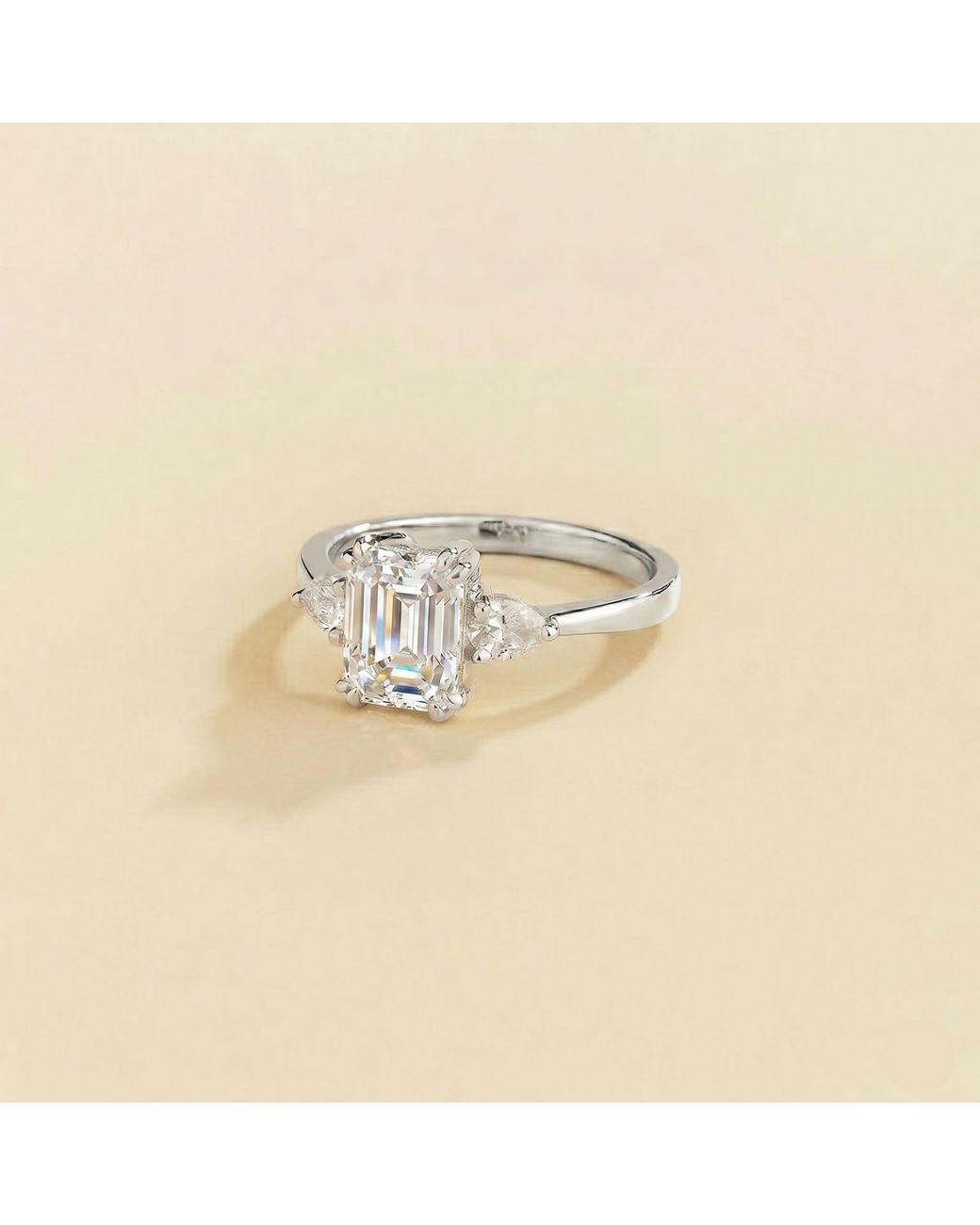 Juvetti White Ailes Diamond Emerald-Cut & Pear Side Diamonds Ring