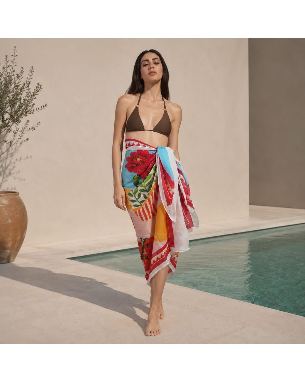 DHARA SHETH DUBAI Orange Mediterranean Picnic Resort Cotton Sarong