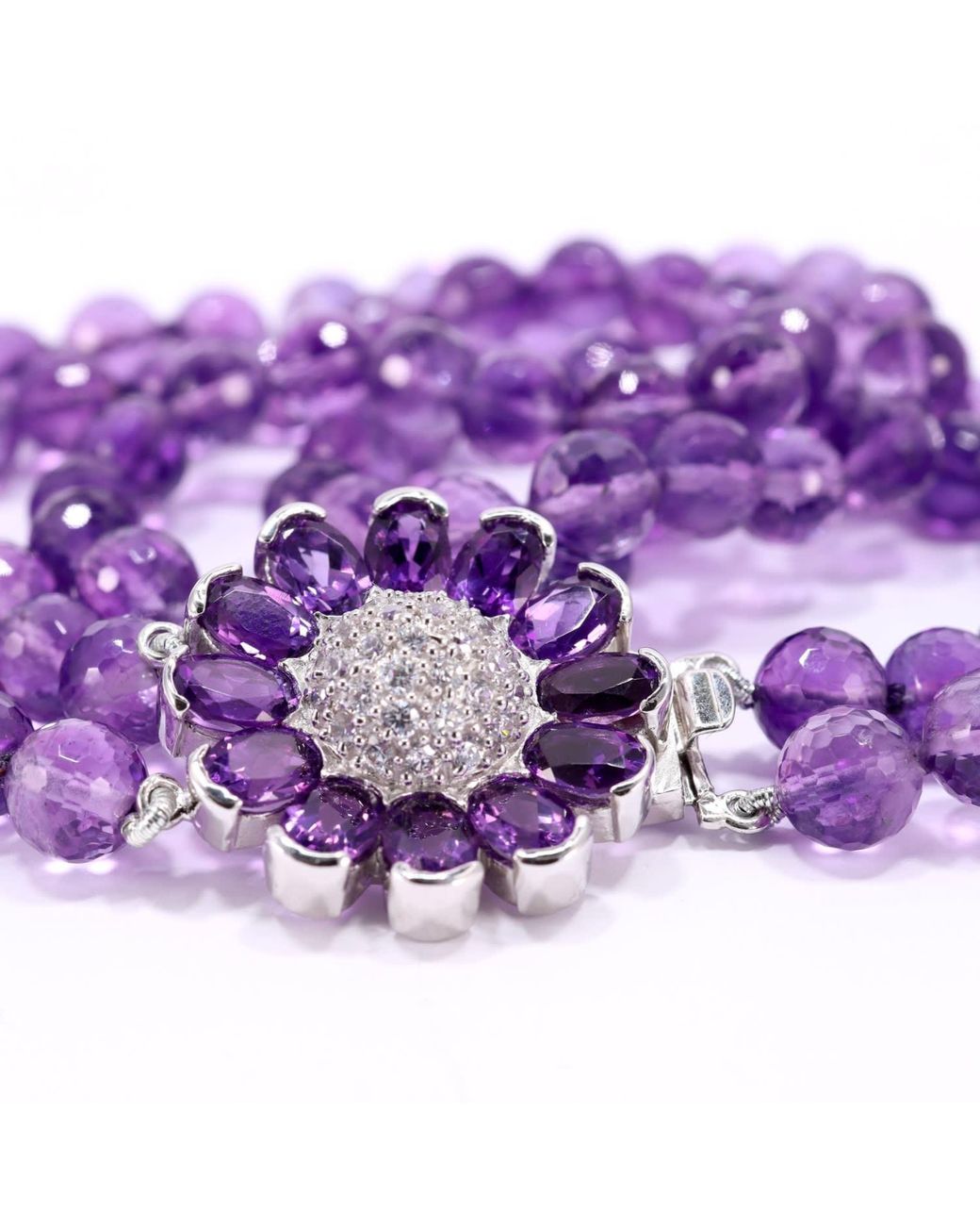 Mineralgems•Studio Purple Two-Strand Amethyst Choker With Floral Clasp