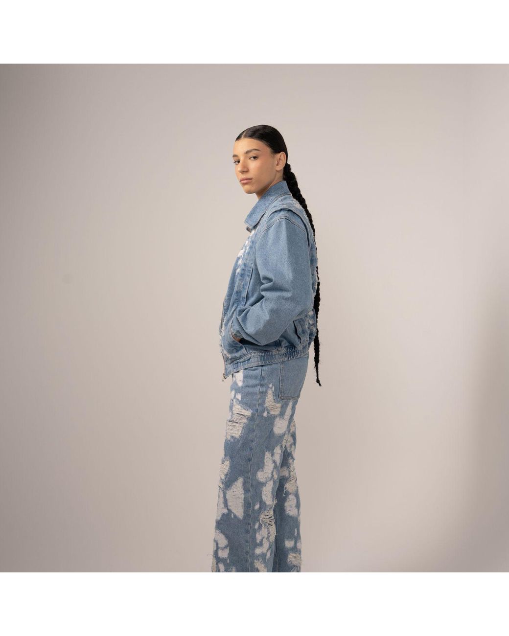 Born in Exile Blue Destroyed Zipped Denim Jacket