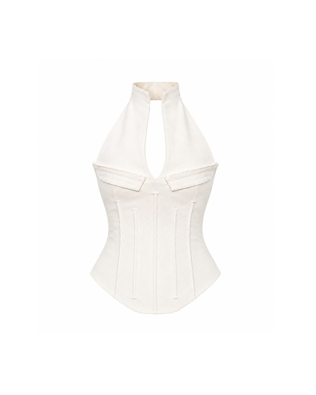 Khris K White Milky Structured Denim Halter Neck Corset Top