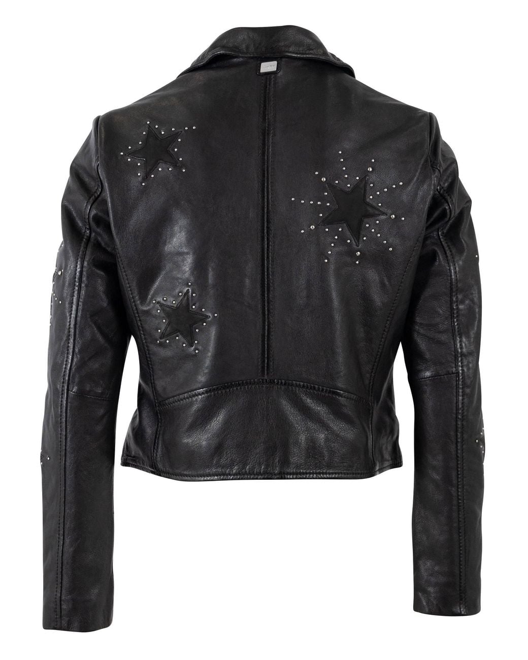 Mauritius Black Leather Moto Jacket With Star Appliqués & Studs Soraya