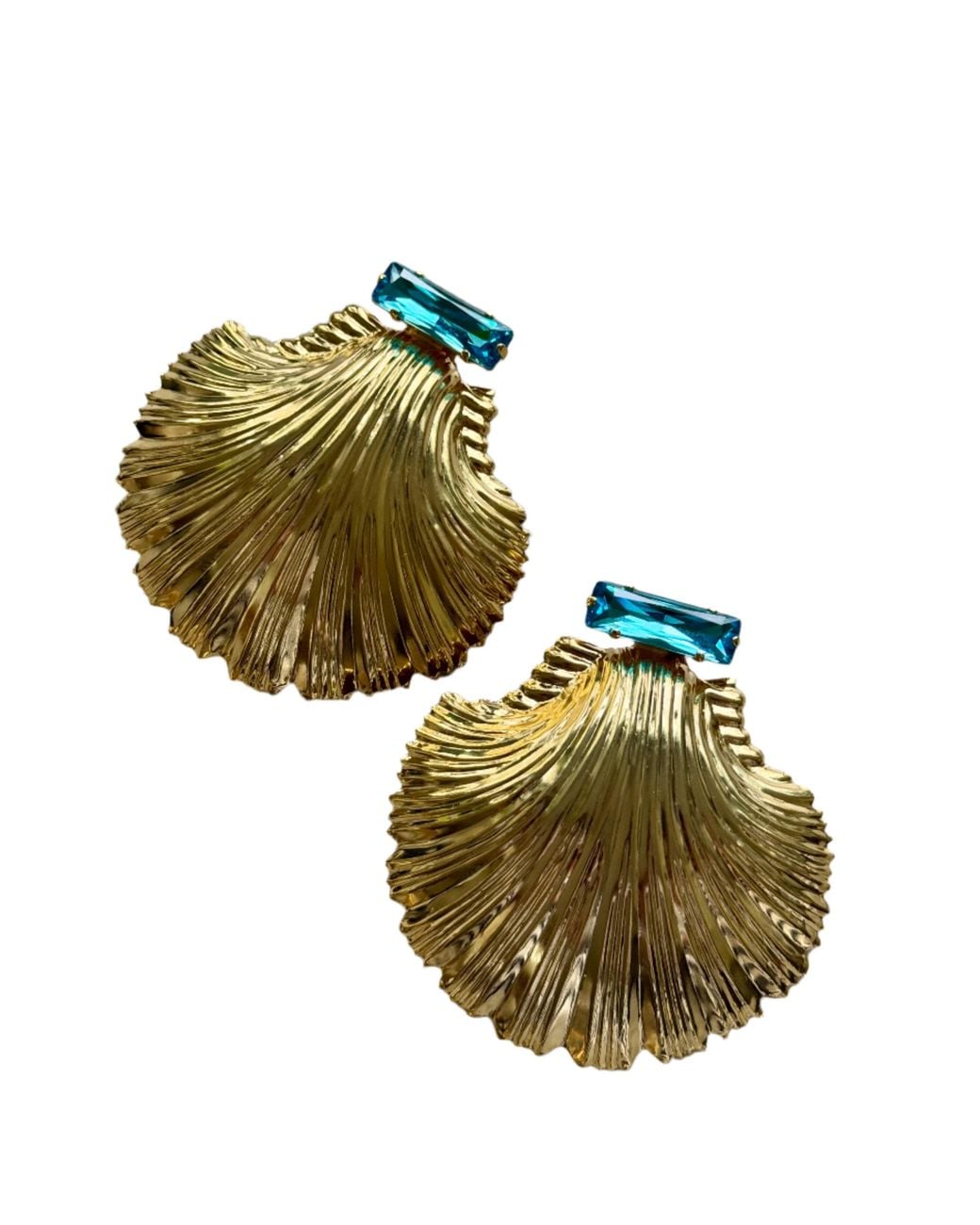 Laura Gray Green Large Aqua Crystal Shell Earrings