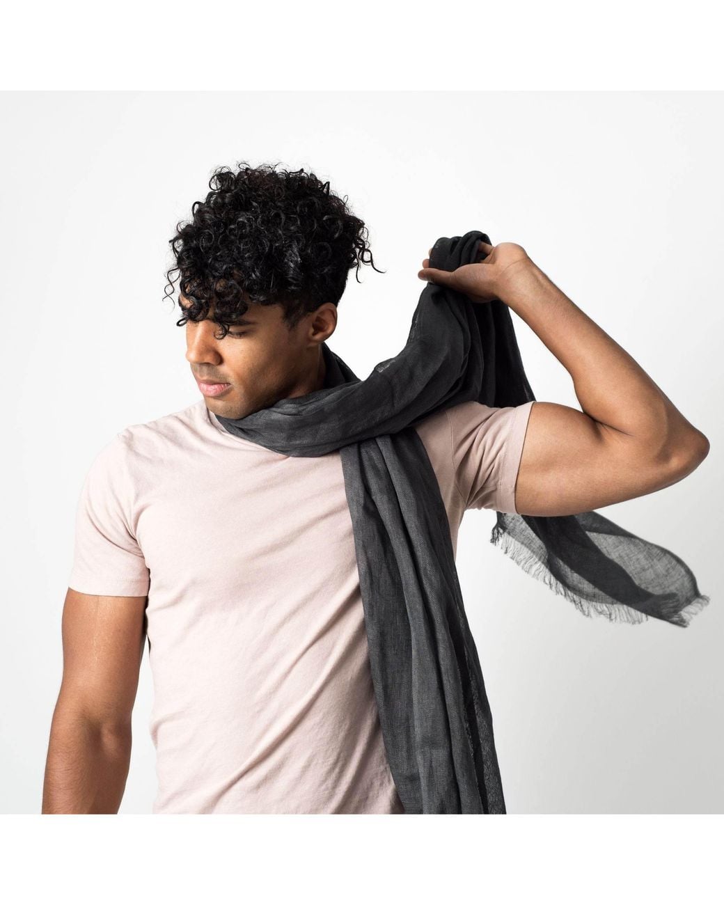 Variously Blue Charcoal Dark Hand Woven Soft Linen Silk Blend Scarf