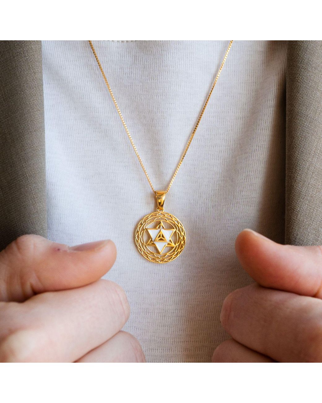 Seven Saints Metallic Merkaba Star, Spiritual Ascension Necklace, Plated