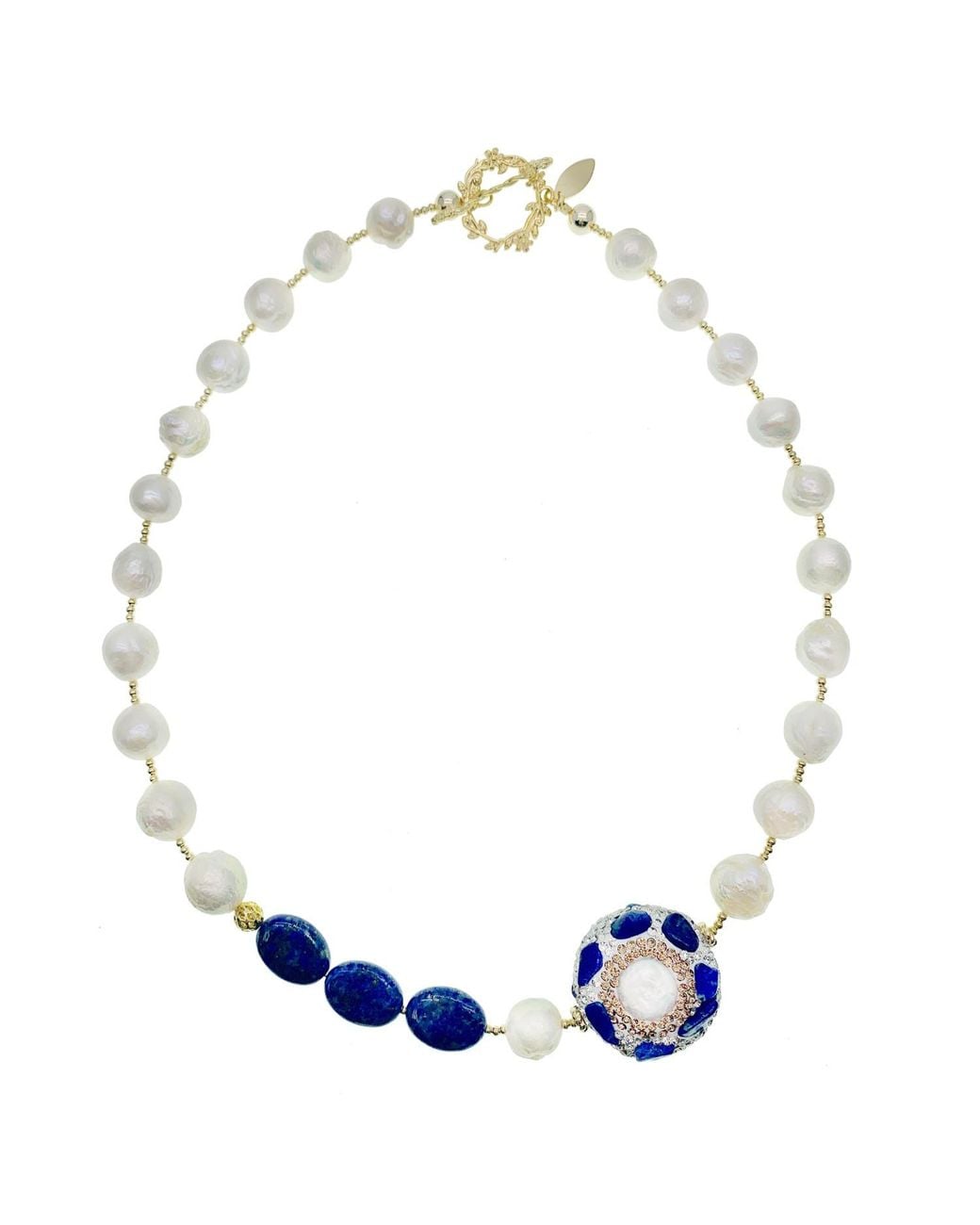 Farra Blue Irregular Pearls With Lapis Rhinestone Short Necklace
