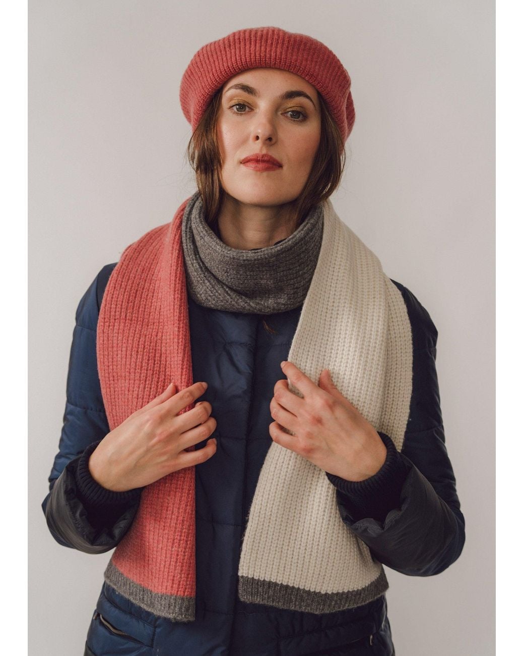 BEIRA Red Wool & Cashmere Stripe Scarf – Warm Tones