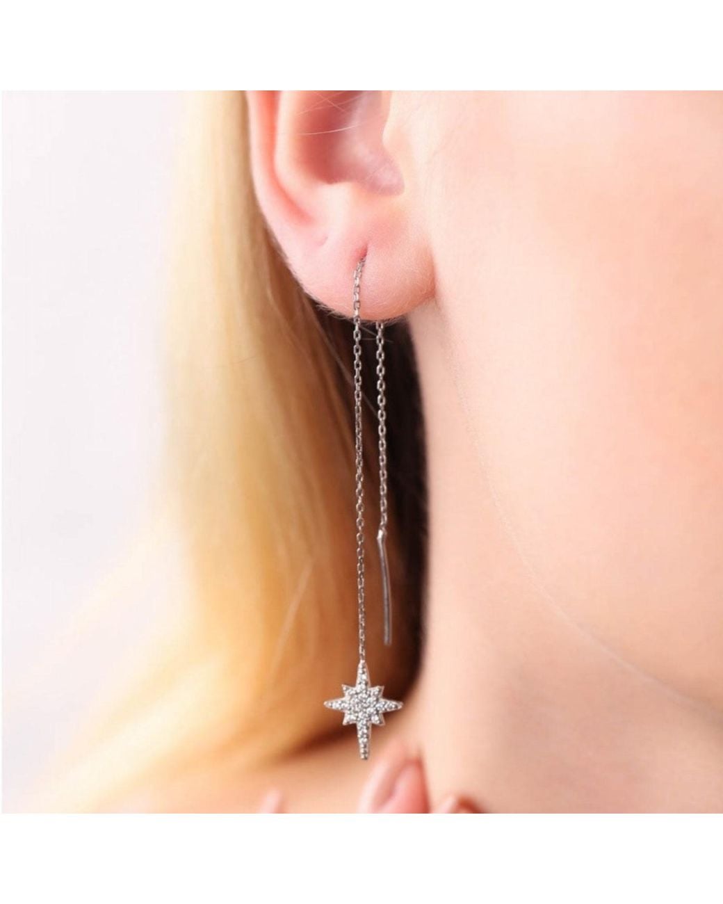 Spero London White Northernstar Starburst Sterling Chain Drop Chain Earrings & Necklace Set