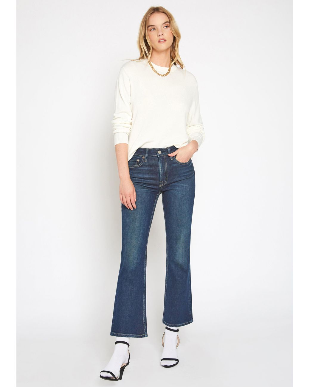 NOEND Blue Farrah Mid Rise Kick Flare