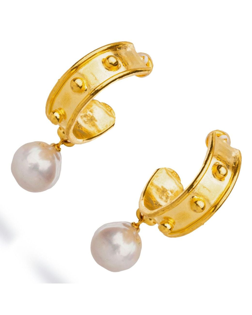 Ebru Jewelry Metallic Pearl Drop Gold Hoop Earrings