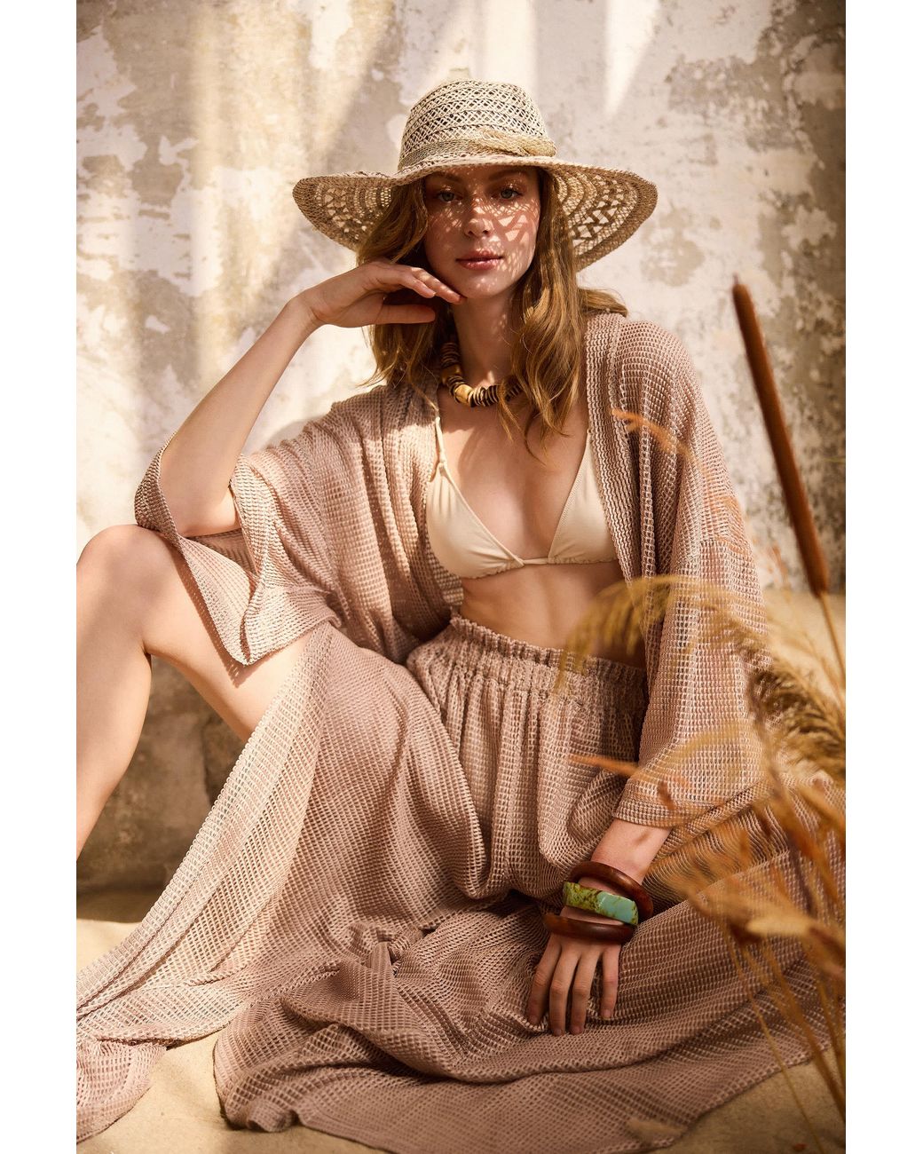 Lilamie Natural Carmen Loose Fit Long Sleeve Summer Kimono Top