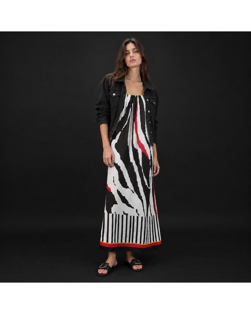 DHARA SHETH DUBAI White Into The Wild Zebra Animal Print Spaghetti Strap Maxi Dress