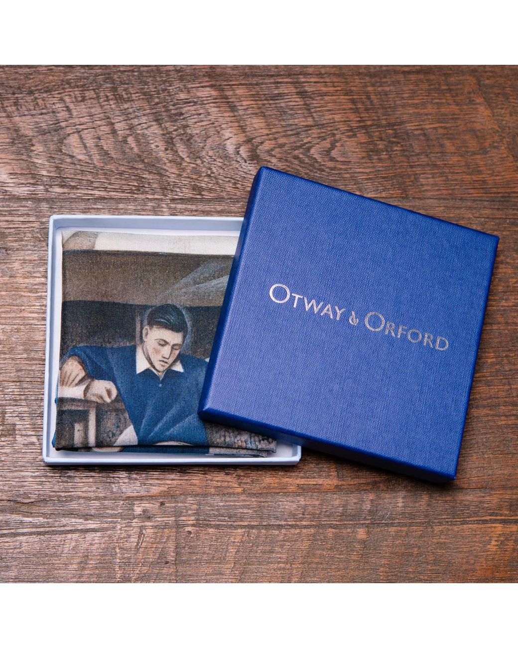 Otway & Orford Blue 'The Beautiful Game' Football Silk Pocket Square. Full-Size for men