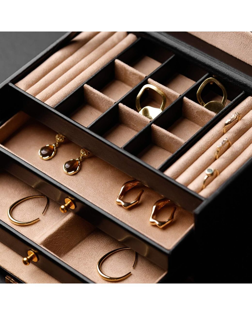 Time Resistance Black Leather Jewelry Box For