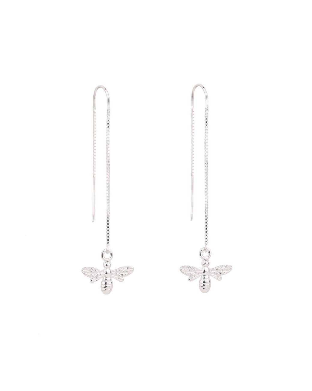 Oana Savu White Sterling Bee Dangle Chain Earrings